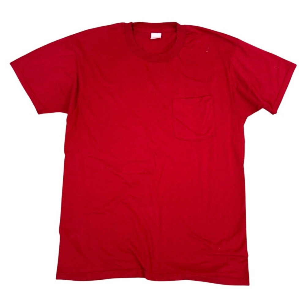 Vintage Blank Pocket T-Shirt Mens Red Short Sleeve Crewneck Single Stitch Style